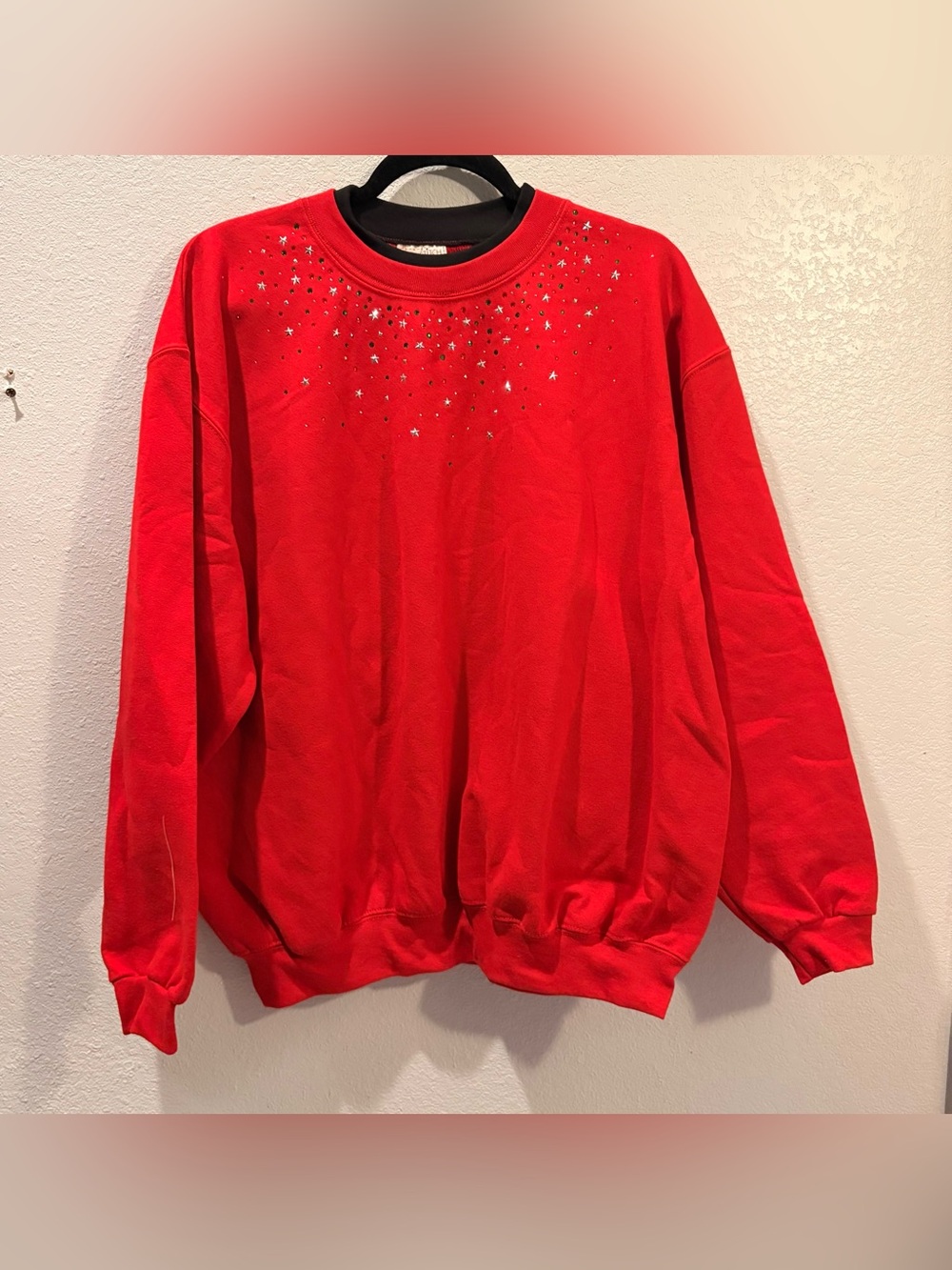 Vintage Top Stitch by Morning Sun Red Embellished double crewneck Sweater